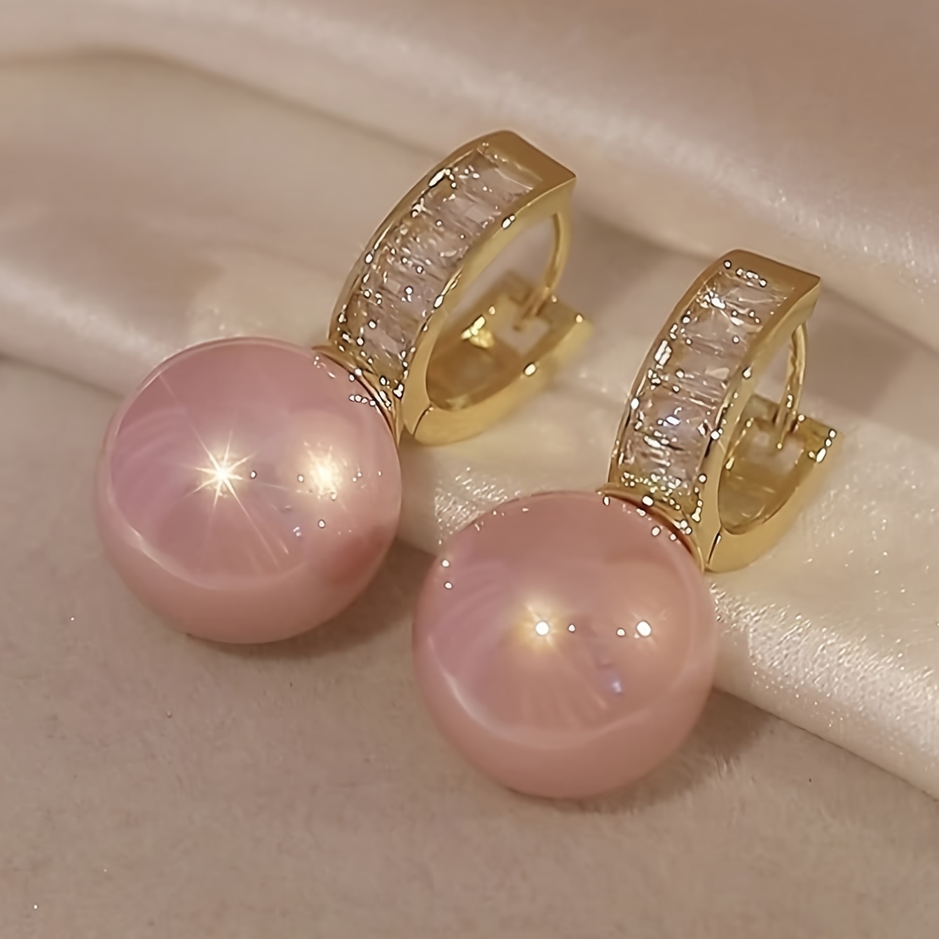 Pink Pearl Hoop Earrings Copper Jewelry for Women